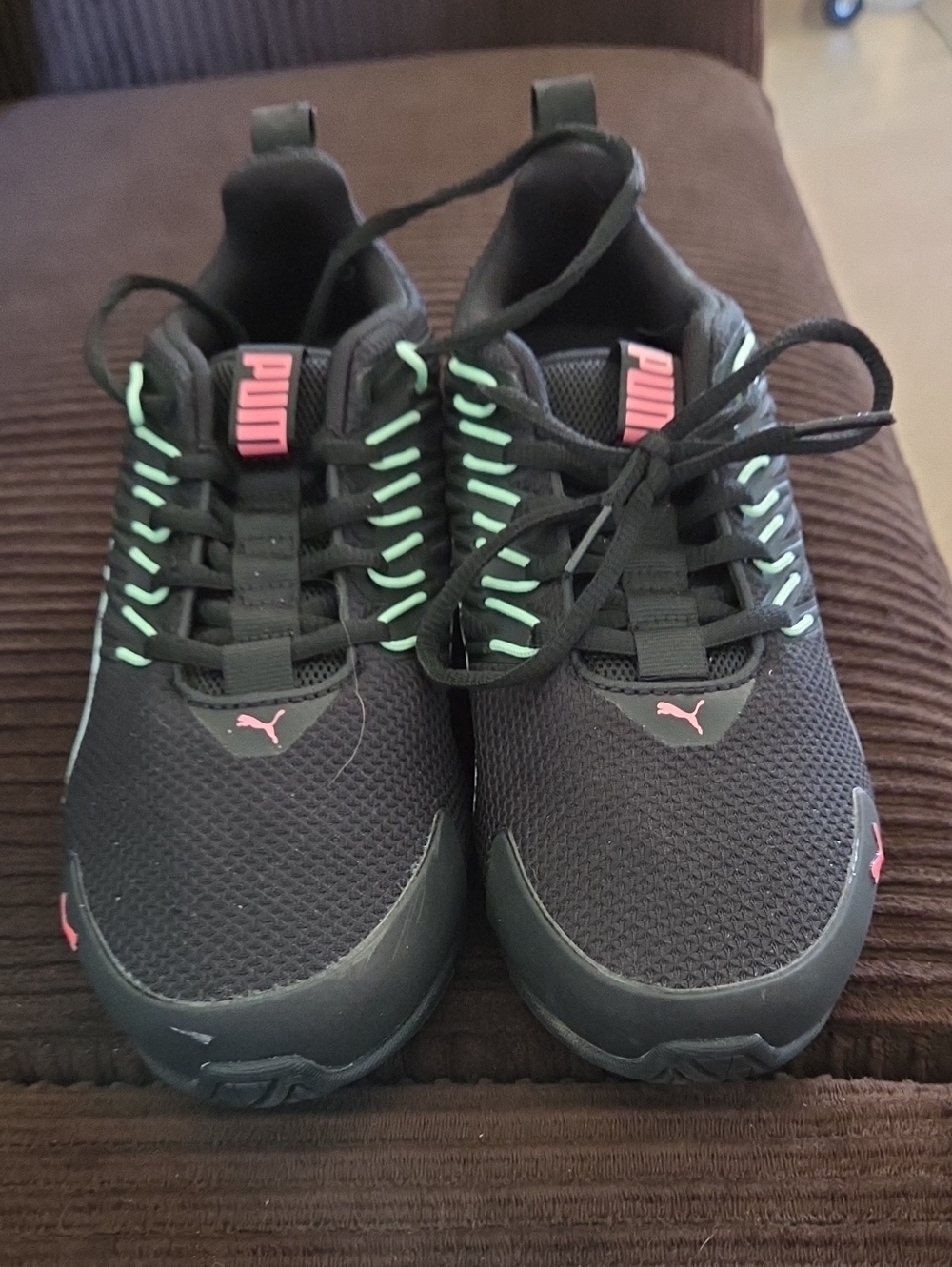 Puma Black Athletic Sneakers with Mint and Pink Accents